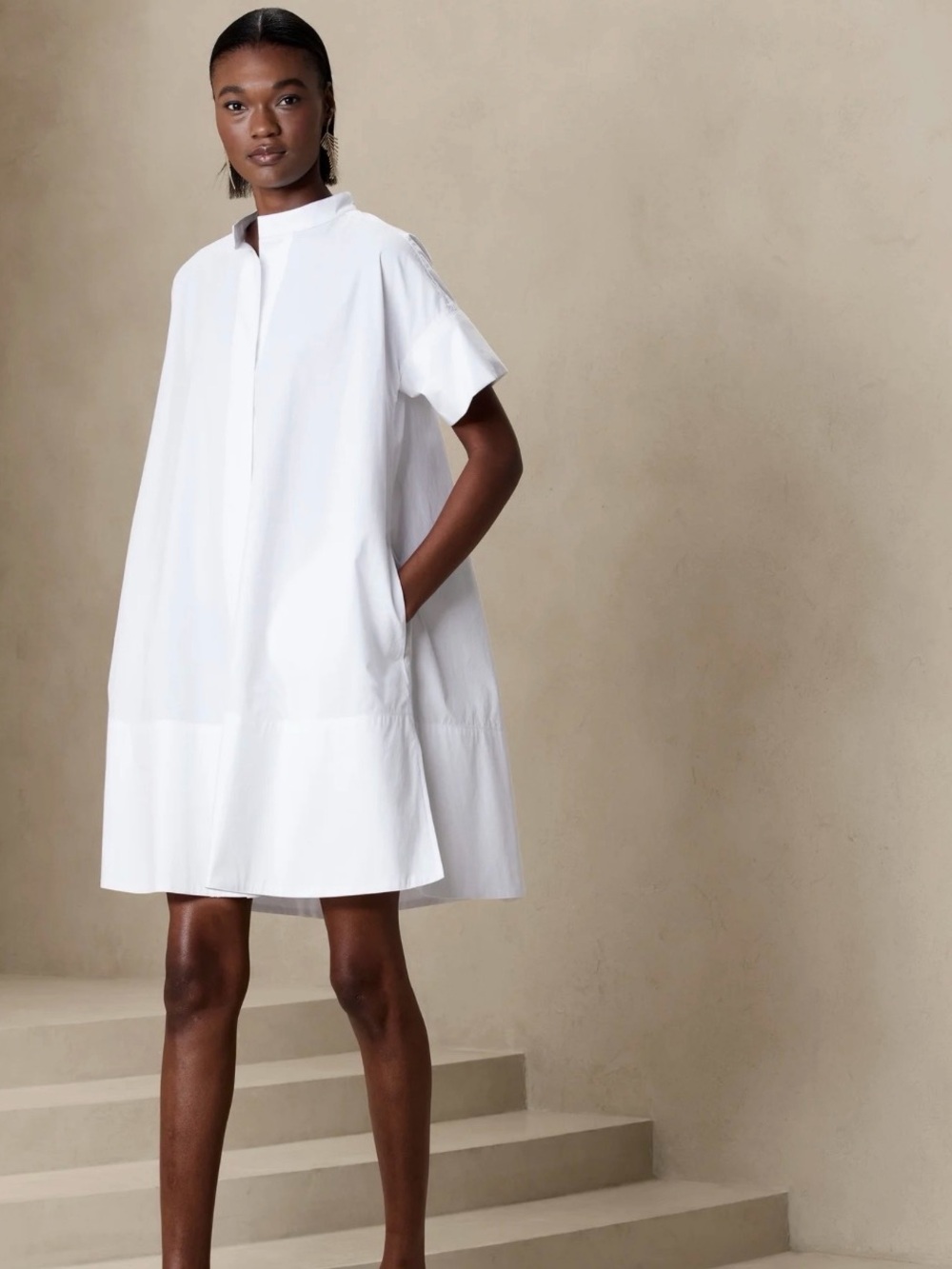 Banana Republic White Short Sleeve A-Line Popover Dress